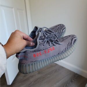 Adidas Yeezy Boost 350 V2 Gray and Red Sneakers